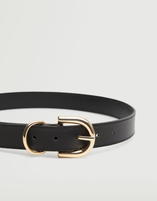 Mango leather belt with gold buckle in black, 4 of 4