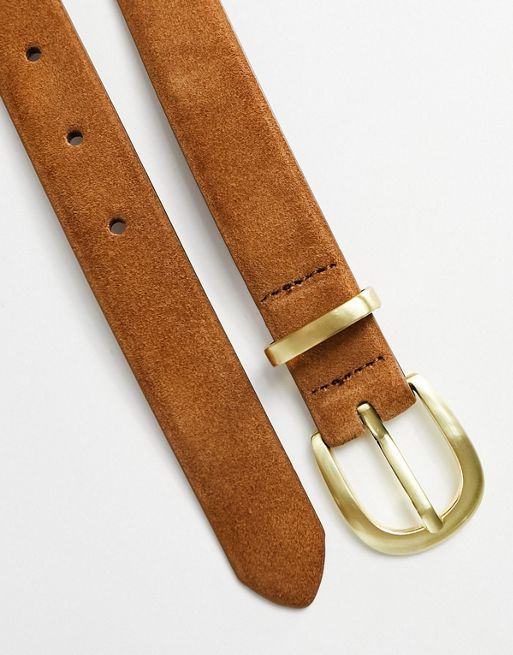 Mango leather belt with gold buckle in brown