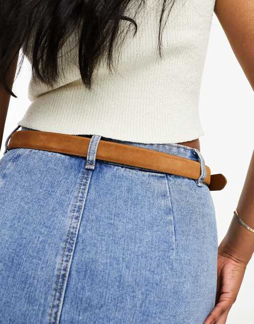 Mango leather belt with gold buckle in brown