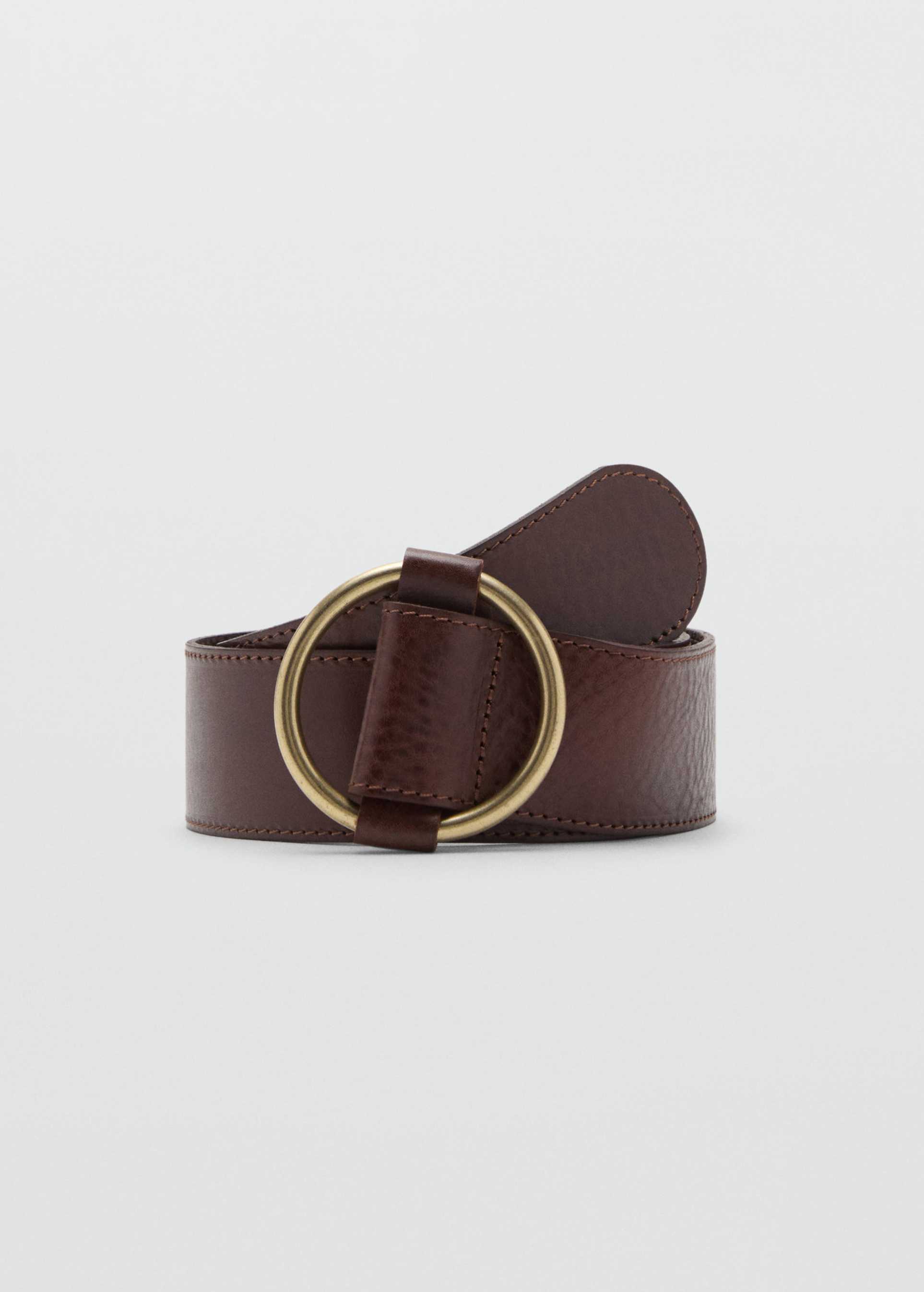 mango leather belt with round gold-tone buckle in brown