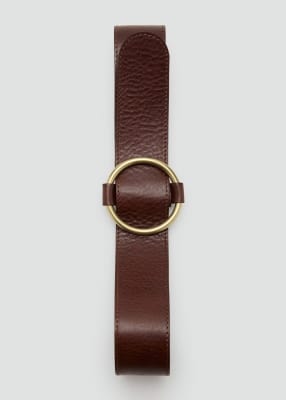 Mango Leather Belt With Round Gold-tone Buckle In Brown