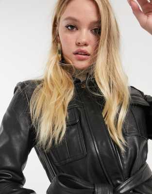 mango belted leather jacket