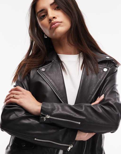 Mango leather biker jacket in black, 2 of 4