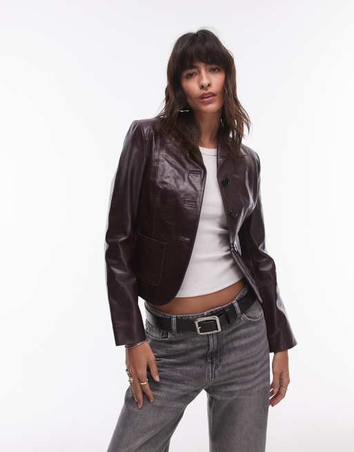 Mango Double Breasted Leather Blazer Womens Mango Leather Blazer