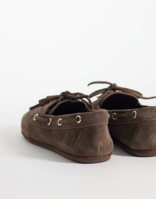 Mango leather boat shoe in brown, 3 of 4
