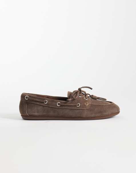 Mango leather boat shoes in brown - view 1