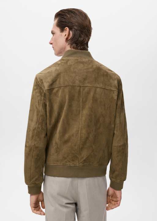 Mango leather bomber jacket in khaki, 5 of 5