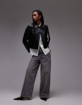Mango Capsule leather boxy jacket in black