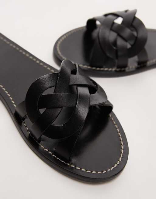 Mango leather braid detail sandal in black | ASOS