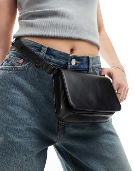 Mango leather bum bag in black