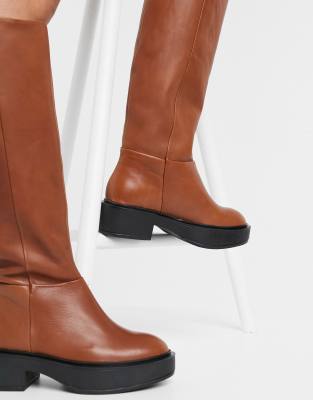 tan leather calf length boots