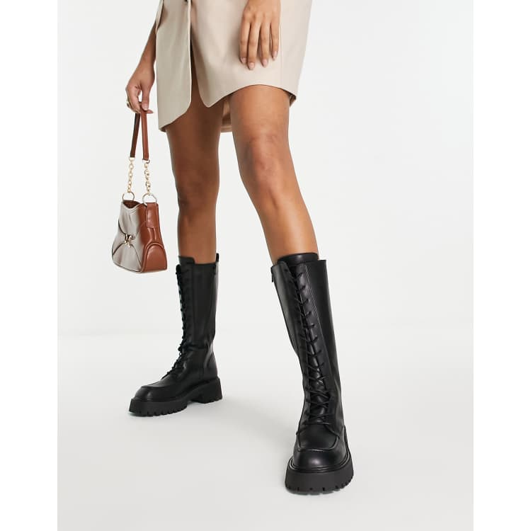 Black leather calf length sale boots