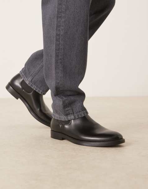 Mango leather chelsea boots in black - view 1