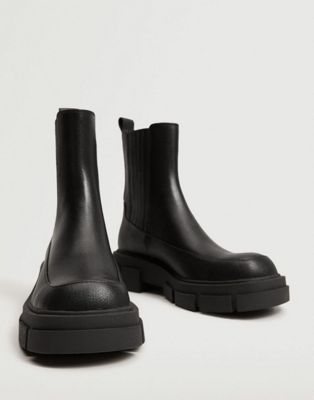 Mango leather chunky chelsea ankle boots in black