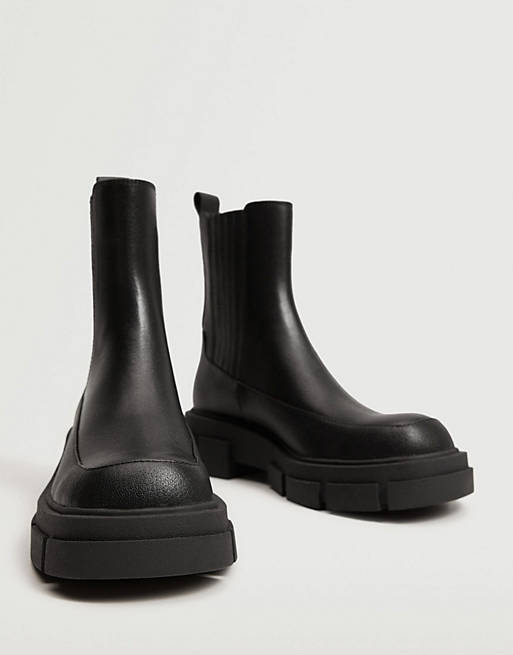 line Props Contour Mango leather chunky chelsea ankle boots in black | ASOS