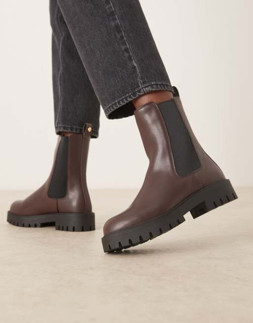 Mango leather chunky chelsea boot in dark brown