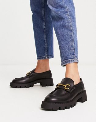Mango leather chunky loafers in black