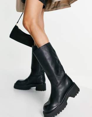 Mango leather chunky riding boots in black ASOS