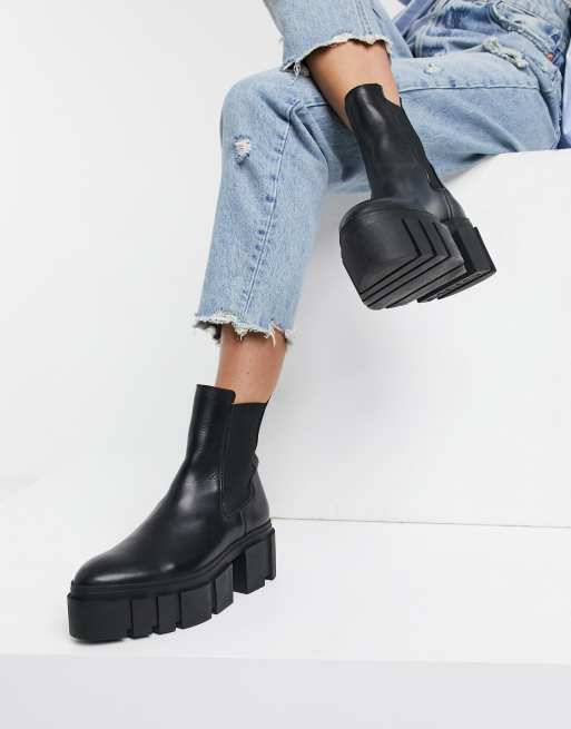 Mango leather chunky sole chelsea boot in black