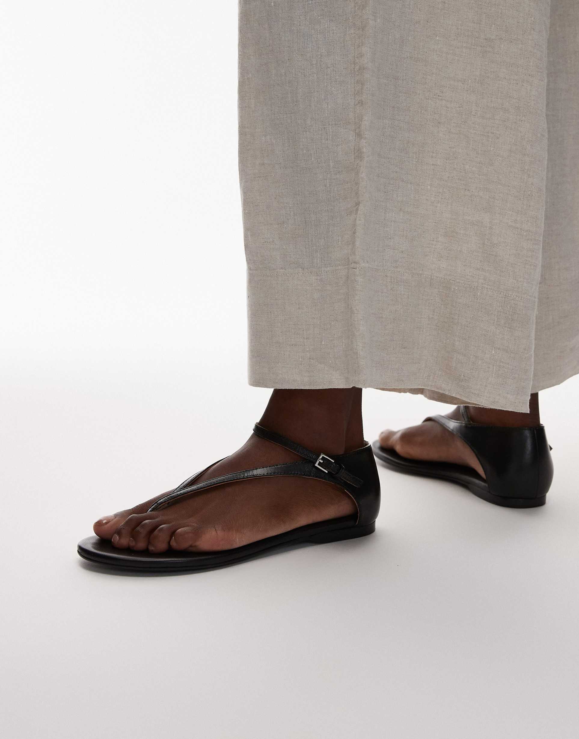 mango leather closed back sandals in black