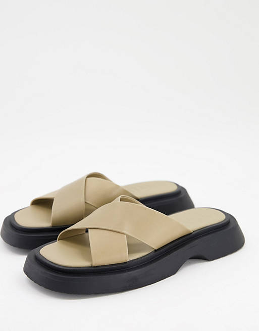 Mango leather contrast sole chunky cross strap sandal in beige