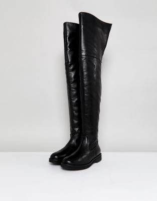 knee high flat leather boots