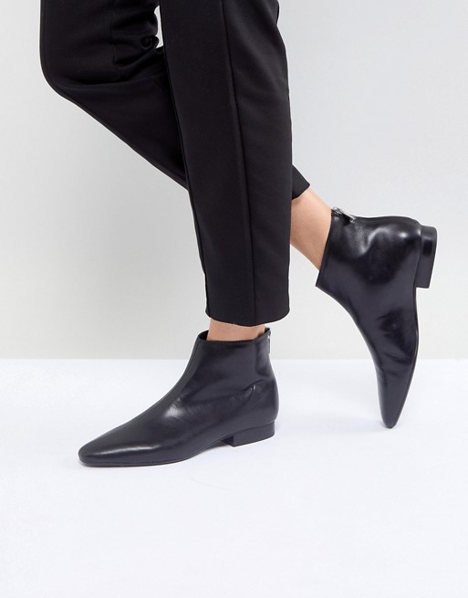 Mango Leather Flat Pointed Toe Ankle Boot | ASOS