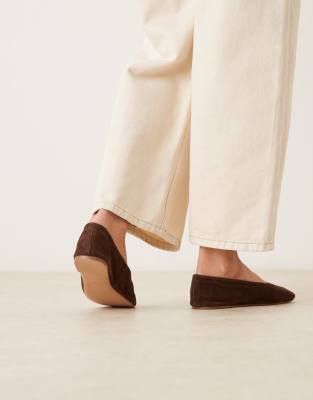Mango Leather Flat Shoes In Brown