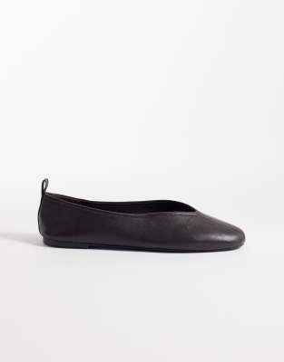 Mango Leather Flats In Brown