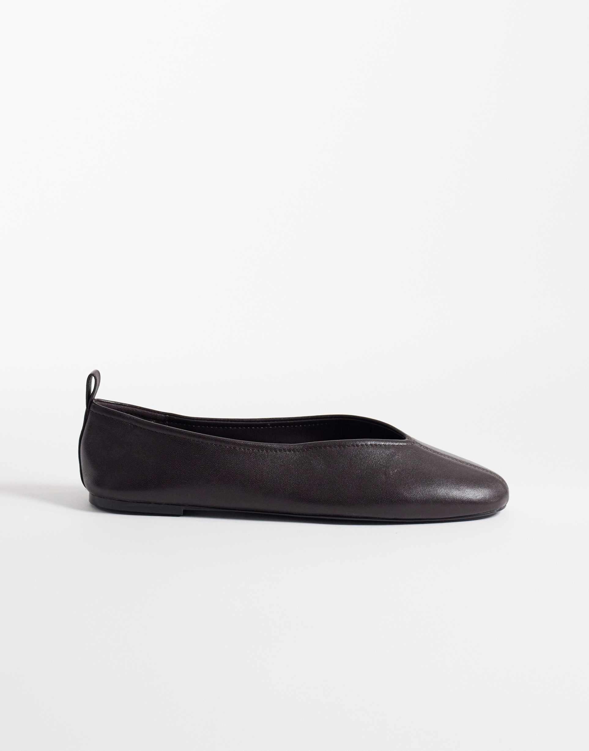 mango leather flats in brown