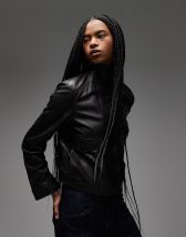 Barneys Originals real leather zip up bomber jacket in black