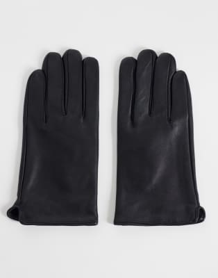 Mango Leather Gloves In Black