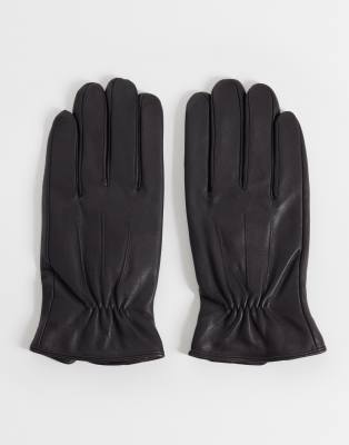 Mango Leather Gloves In Gray