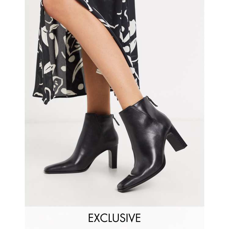 Mango leather heeled ankle boot with square toe in black ASOS