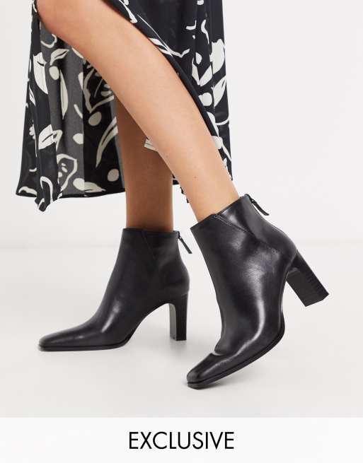 Mango leather heeled ankle boot with square toe in black ASOS