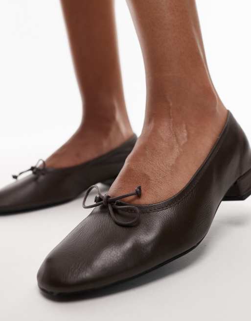 Mango leather heeled ballet flats in brown