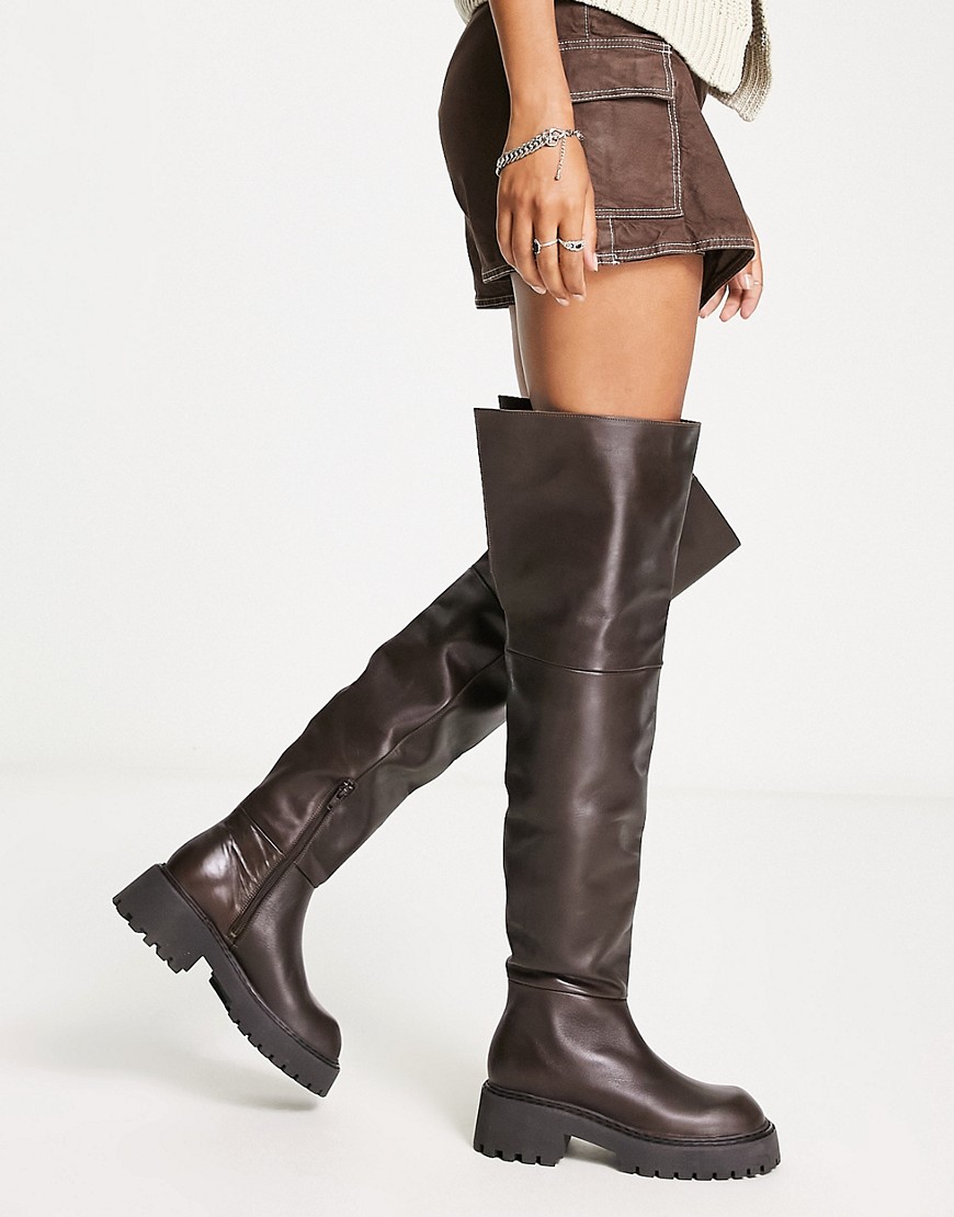 Mango leather knee high boots in dark brown