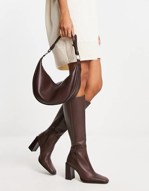 Dark brown knee 2025 high boots with heel