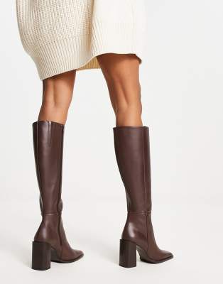 dark brown leather high heel boots