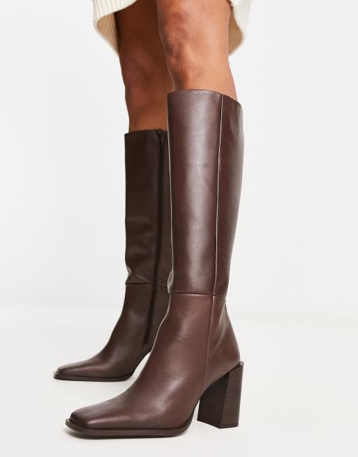 Dark brown knee length boots best sale