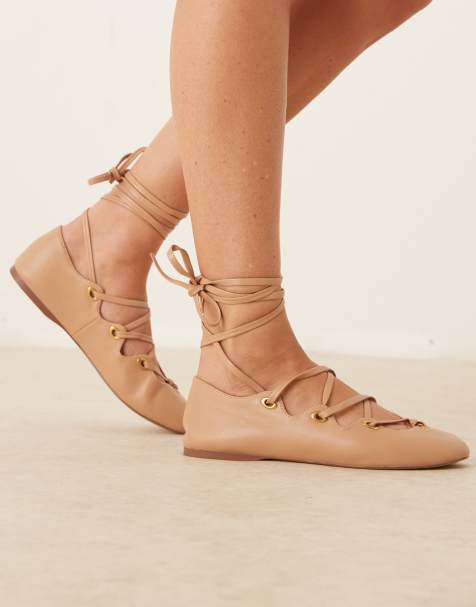 Mango leather lace up flat shoes in pink - view 1