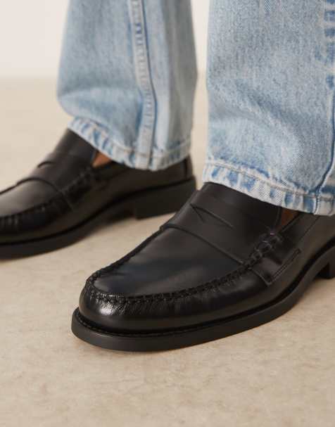Mango leather loafer in black - view 1