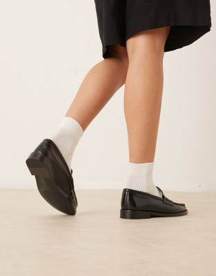 Mango Leather Loafers In Black