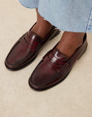 Mango Leather Loafers In Red