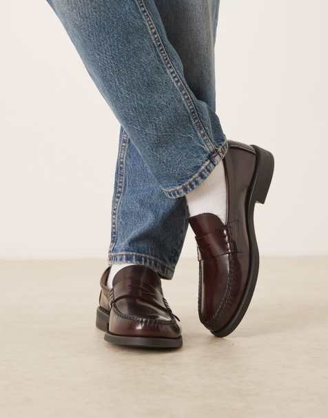 Mango leather loafers in dark red - view 1
