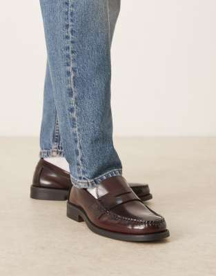 Mango Leather Loafers In Purple