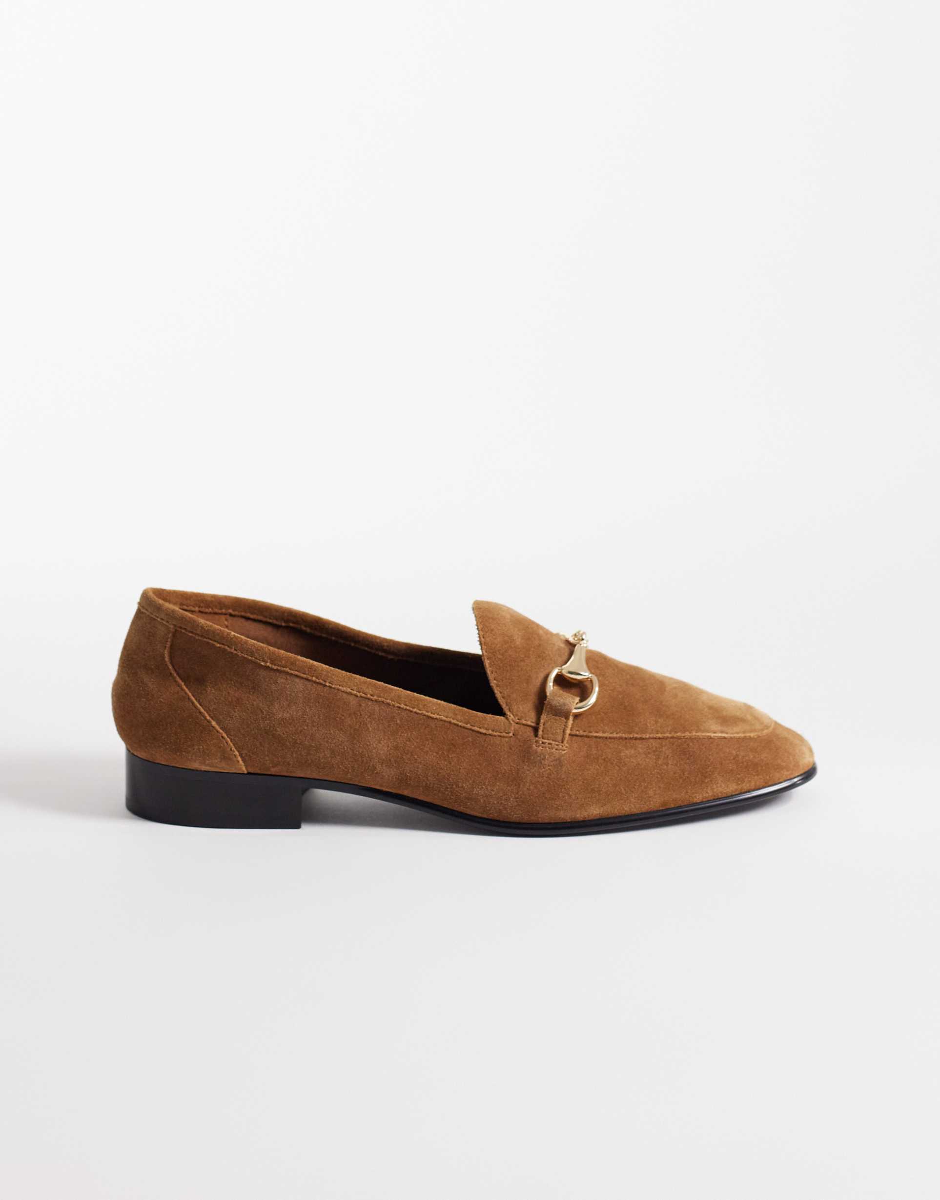 mango leather loafers with gold-tone hardware in tan