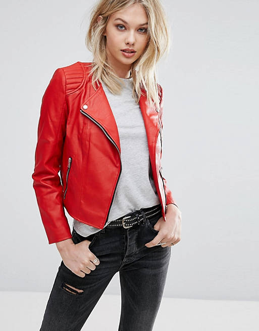 Mango Leather Look Biker Jacket | ASOS