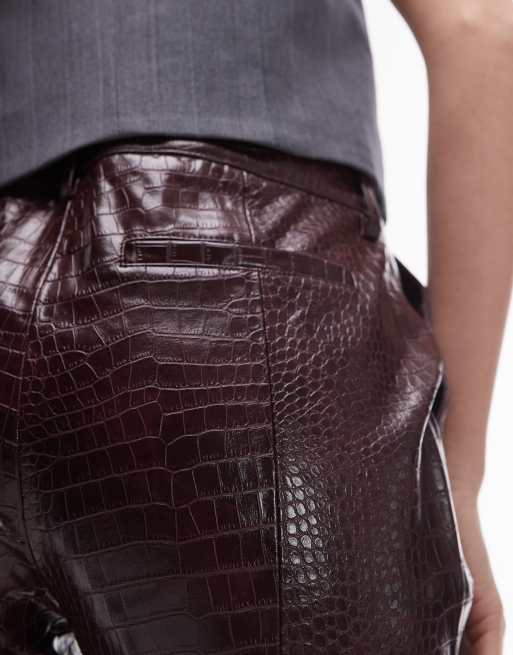 Mango leather look croc flare trousers co-ord in burgundy ASOS