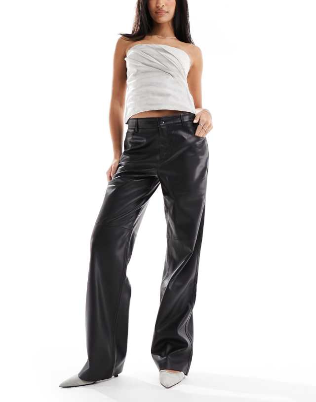 Mango - leather look dad trousers in black